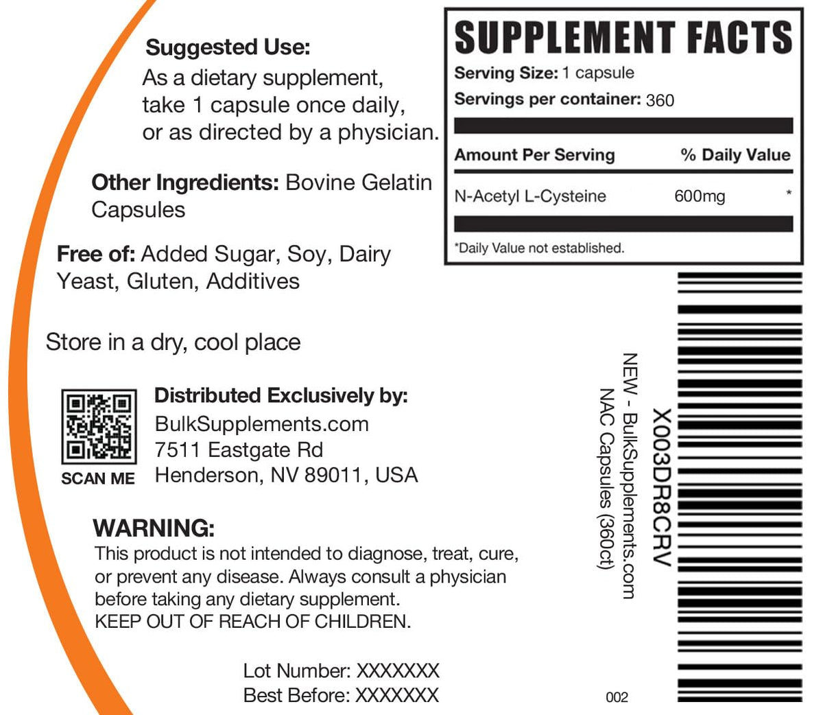 BulkSupplements N-Acetyl L-Cysteine 600mg - 360 Capsules - image 6