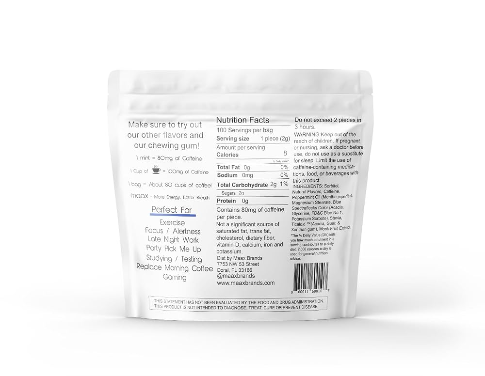 Maax Caffeine Energy Mints Peppermint - 100 Pieces - image 4