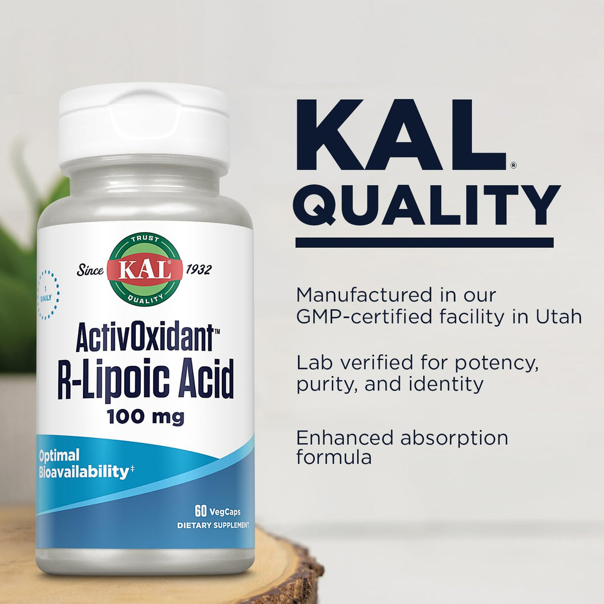 KAL R-Lipoic Acid ActivOxidant Vegetarian Capsules 100 mg - 60 Capsules - image 4