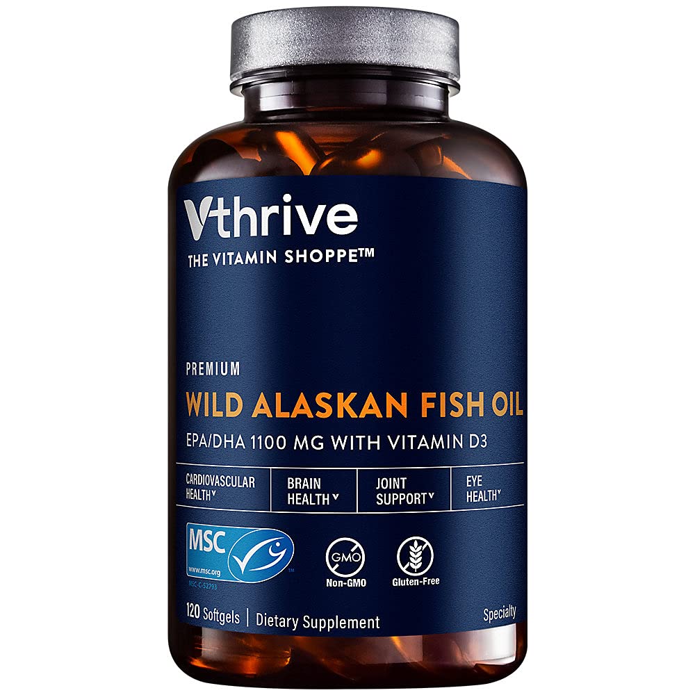 Vthrive Premium Wild Alaskan Fish Oil with Vitamin D3 - 120 Softgels