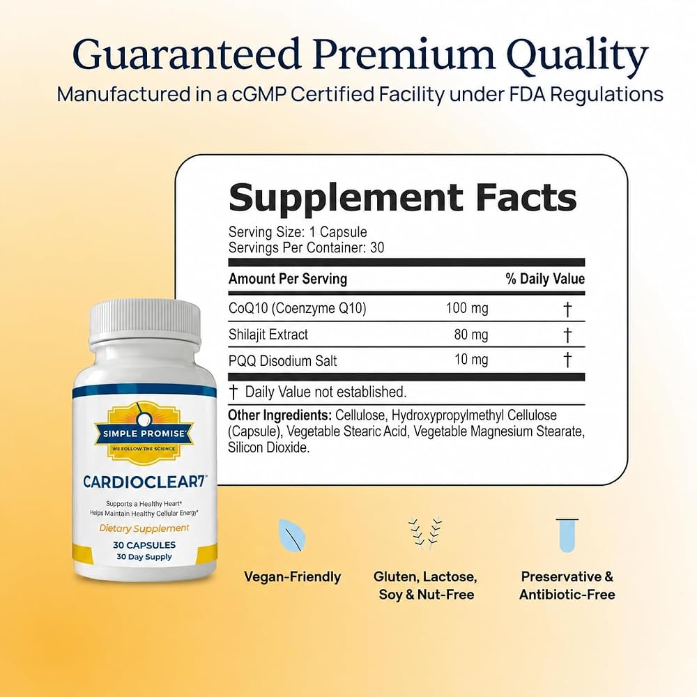 Simple Promise CardioClear7 - Coq10 PQQ Heart Supplement - Shilajit