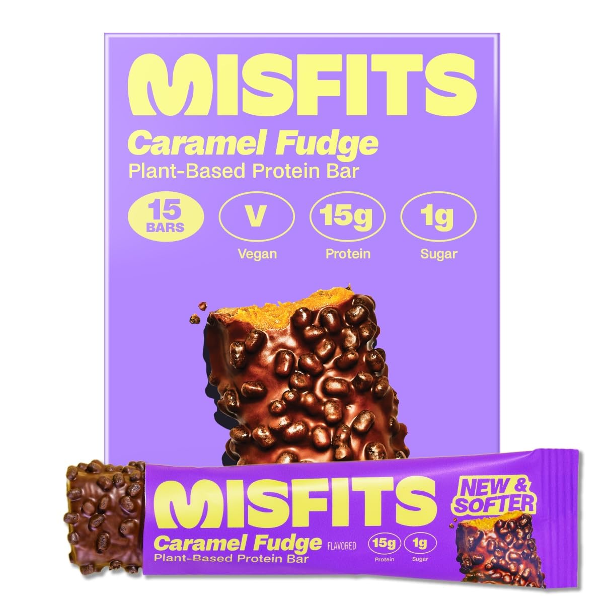Misfits Vegan Protein Bars Caramel Fudge - 15 Count - image 2