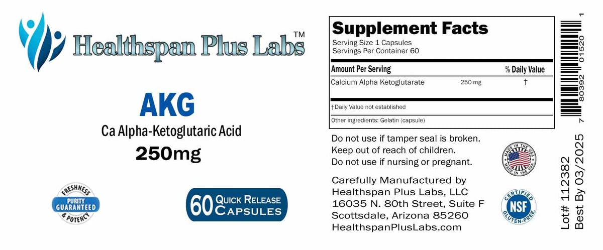 HealthSpan Plus Labs Calcium Alpha-Ketoglutarate 250mg - 60 Capsules - image 2