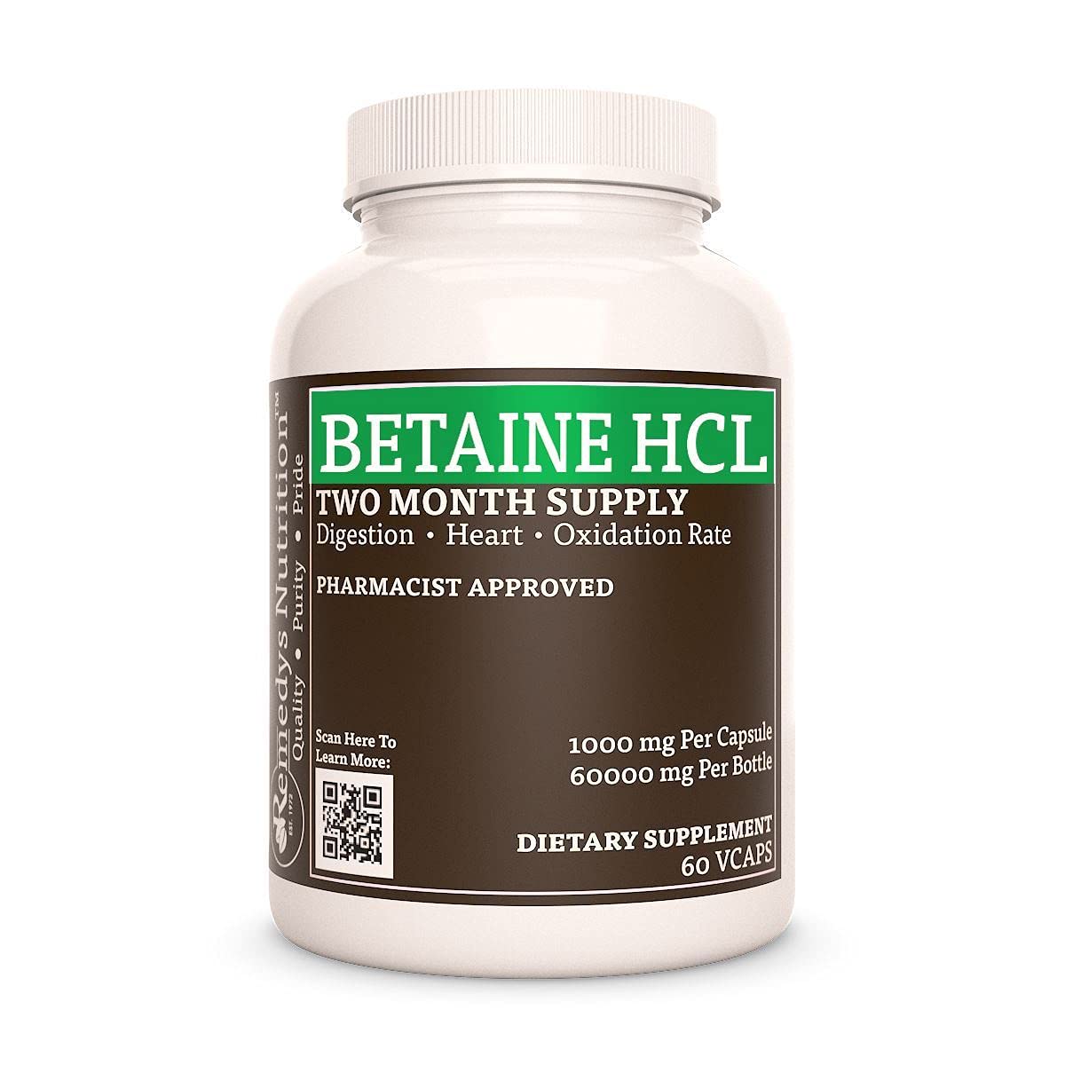 Remedy’s Nutrition Remedy's Nutrition Betaine HCL 1000 mg - 60 Capsules