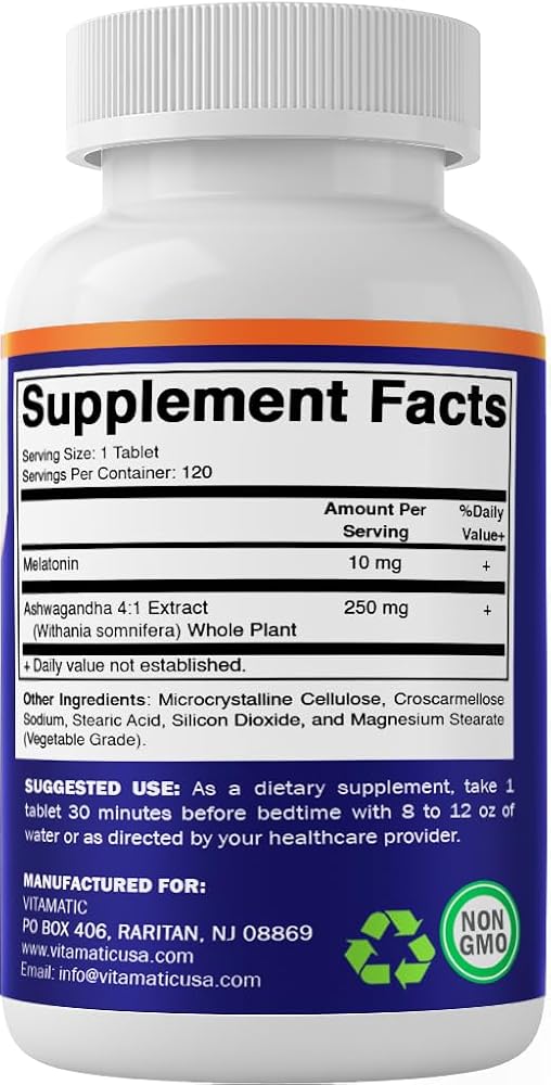 Vitamatic Melatonin 10mg with Ashwagandha Sleep Support - 120 Tablets - image 8