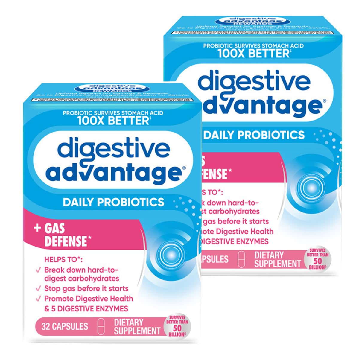 Digestive Advantage Fast Acting Enzymes + Probiotic - 64 Capsules