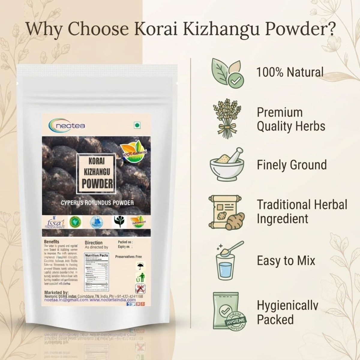 Neotea Korai Kizhangu Powder Nut Grass Root - 500g - image 2