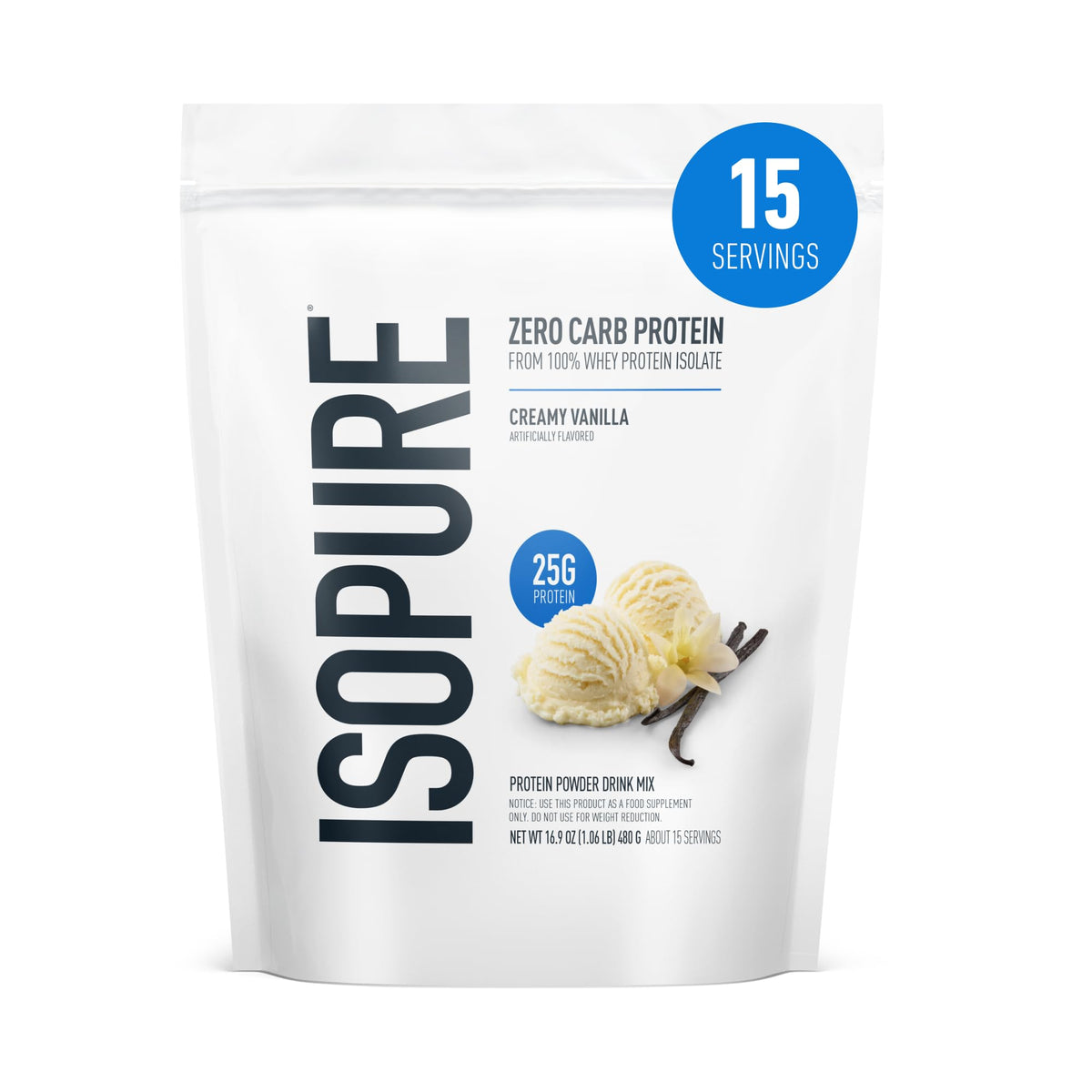 Isopure Zero Carb 100% Whey Isolate Protein Powder Creamy Vanilla - 1 Lb