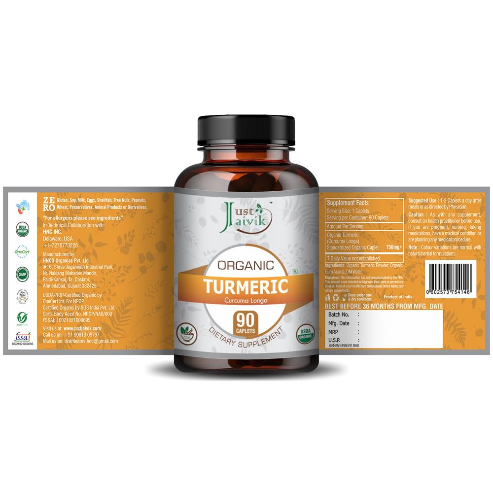 Just Jaivik Organic Turmeric Tablets 750 mg - 90 Tablets - image 3