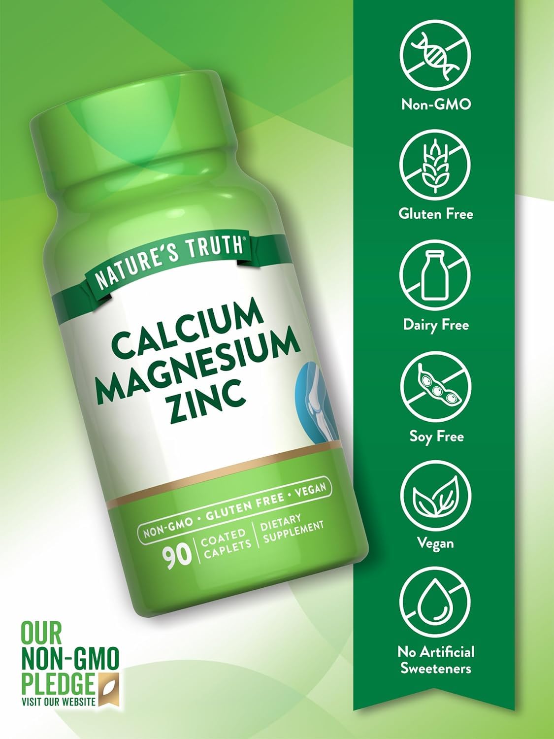 Nature's Truth Calcium Magnesium Zinc Plus Vitamin D3 - 180 Caplets - image 3