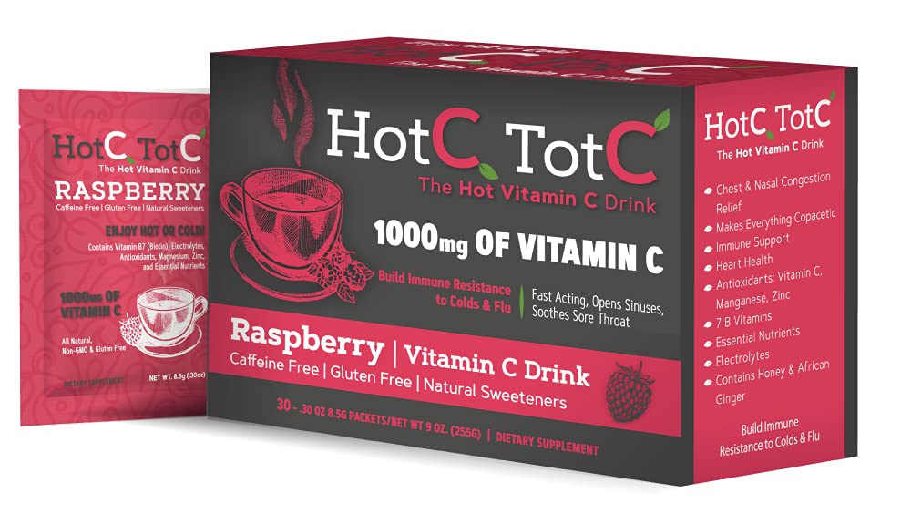 HotCTotC Vitamin C Supplement for Immune Support, Raspberry - 30 Packets