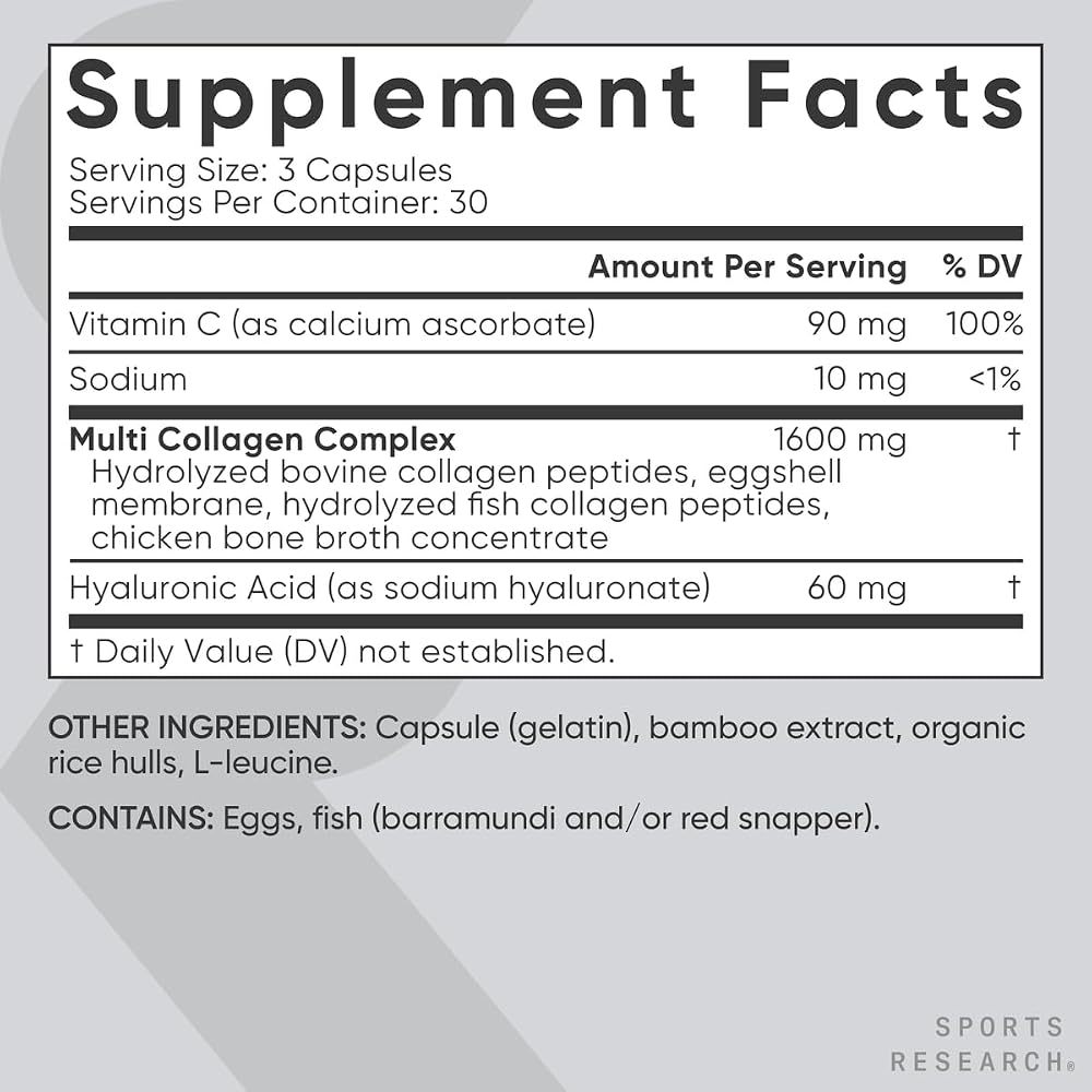 Sports Research Multi Collagen Peptides with Hyaluronic Acid - 90 Capsules - image 5