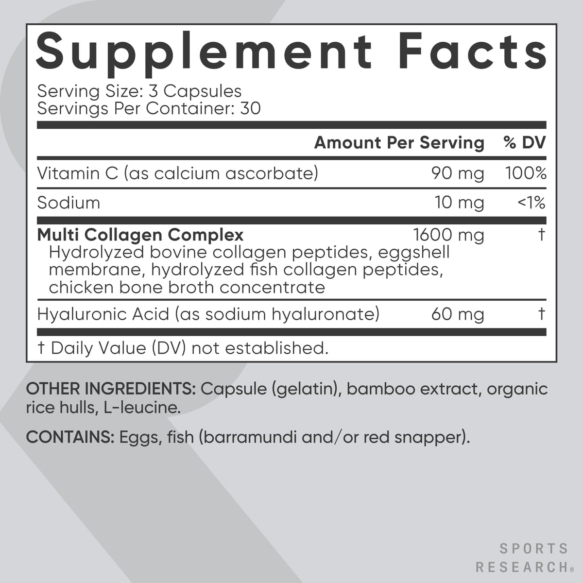 Sports Research Multi Collagen Peptides with Hyaluronic Acid - 90 Capsules - image 5