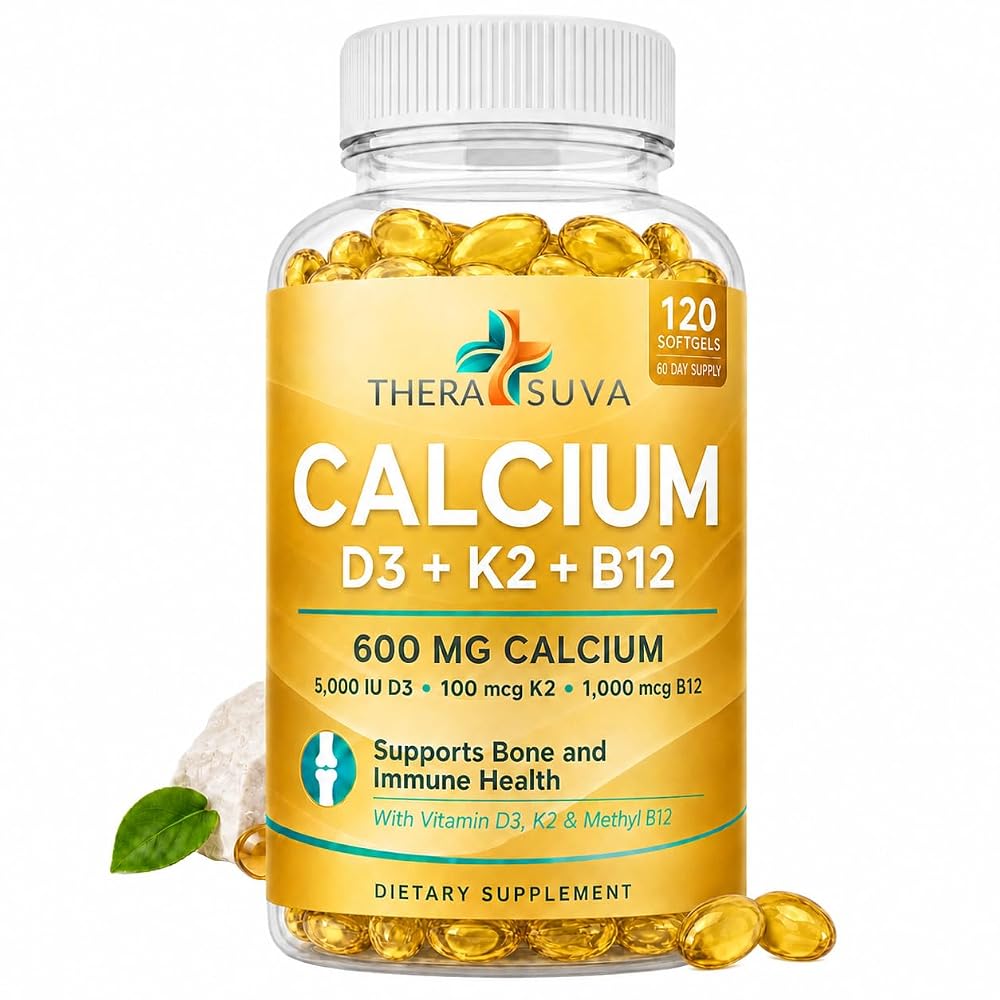 TheraSuva Extra Strength Calcium 600mg + D3 + K2 + B12 - 120 Softgels