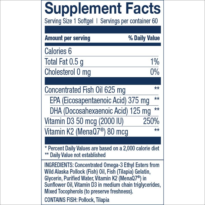 Wiley's Finest Omega-3 with Vitamin K2 and D3 - 60 Softgels - image 2