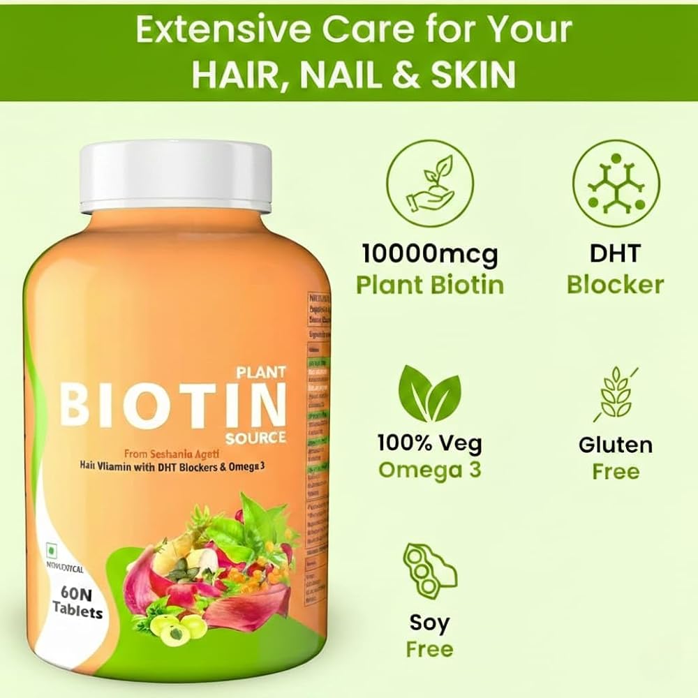 Plant Based Biotin 10000 mcg Tablets for Hair, Skin & Nails - 60 Tablets - image 5