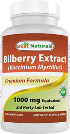 Best Naturals Bilberry Extract 1000mg Supports Healthy Vision - 90 Capsules