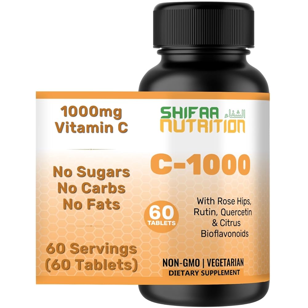 SHIFAA NUTRITION Halal Vitamin C-500 Tablets 60 Servings. Vegetarian