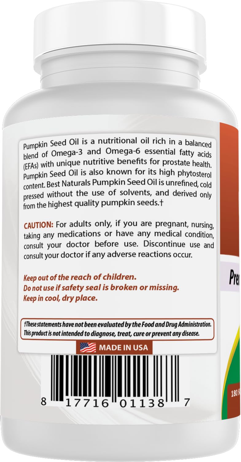 Best Naturals Pumpkin Seed Oil Bladder Control 1000 mg - 180 Softgels - image 7
