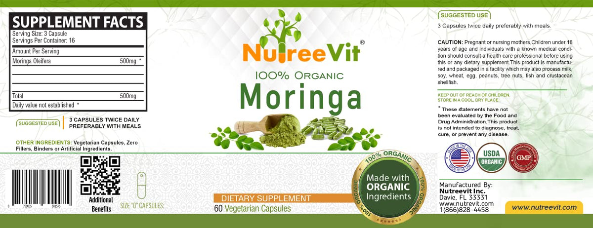 NutreeVit 100% Organic Moringa Capsules - 60 Count - image 2