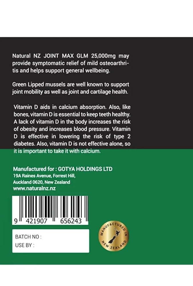 Natural NZ GLM Green Lipped Mussel Joint Max 25000 - 180 Capsules - image 3