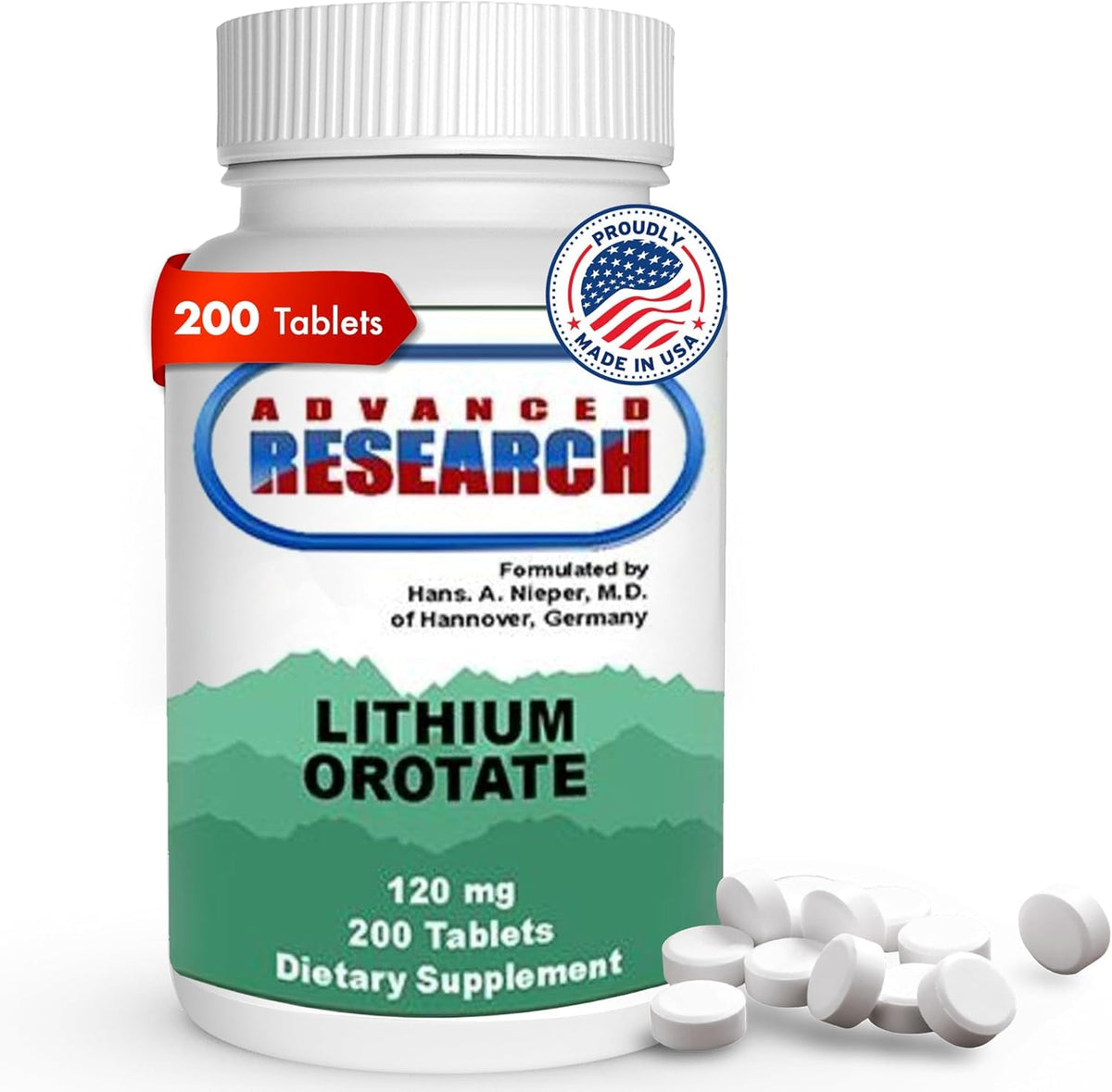 Nutrient Carriers Advanced Research Lithium Orotate 120 mg - 200 Tablets