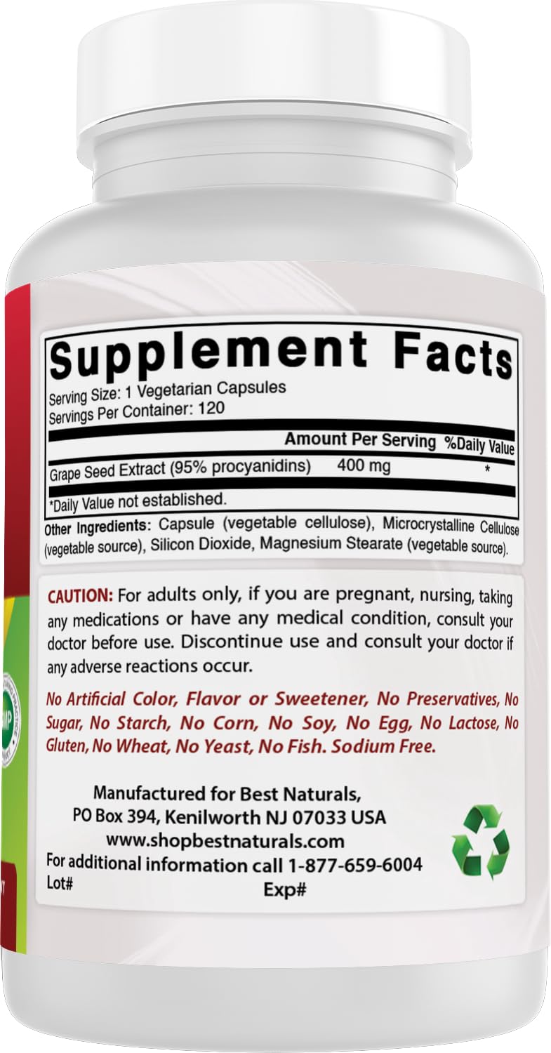 Best Naturals Grapeseed Extract 400 mg 120 Vegetarian Capsules