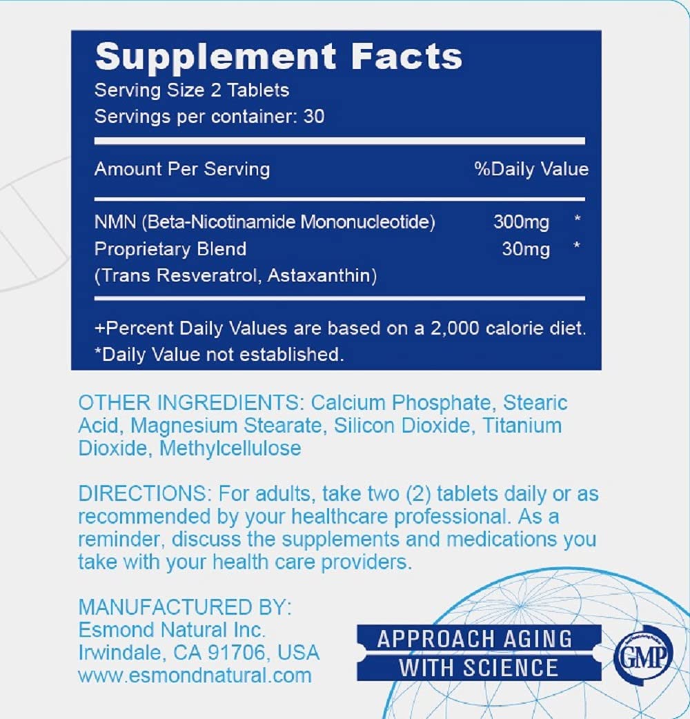 Esmond Natural NMN Plus 300mg Resveratrol - 60 Tablets - image 4