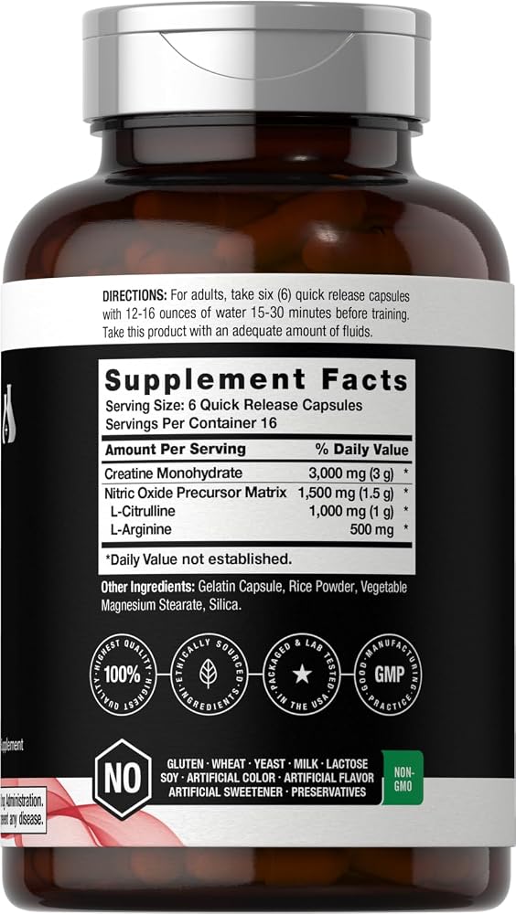 Horbäach Nitric Oxide Supplement with Creatine - 100 Capsules - image 2
