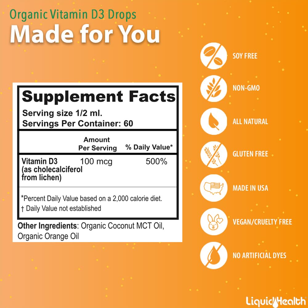 LIQUIDHEALTH Vitamin D3 4000 IU Liquid Drops for Immune Support - 3 Fl Oz - image 5