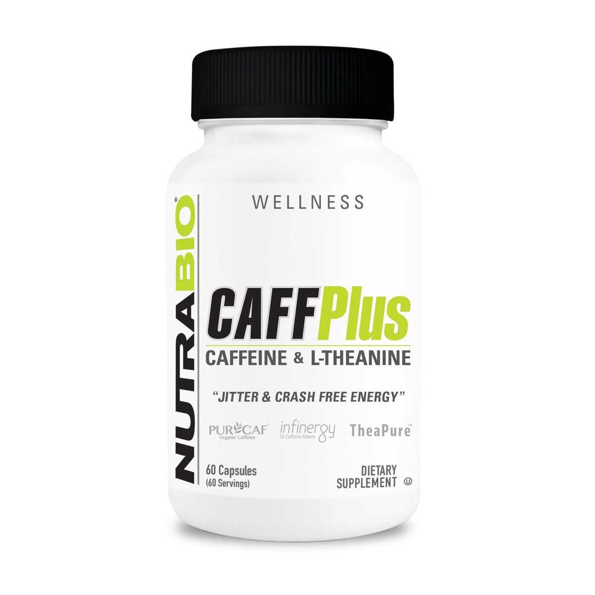 NutraBio CaffPlus Dual Source Caffeine with Theanine - 60 Vegetarian Capsules