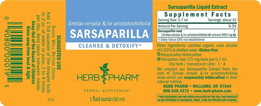 Herb Pharm Sarsaparilla Extract for Cleansing and Detoxification