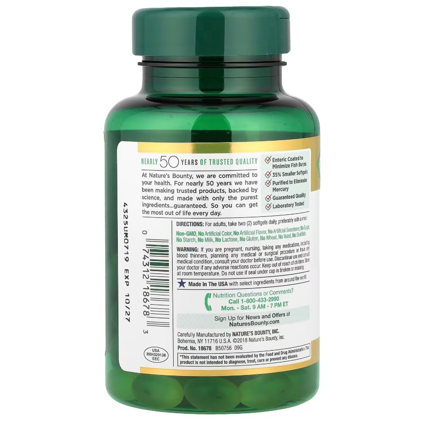 Nature's Bounty Fish Oil 1290 mg Mini Softgels - 180 Count - image 4