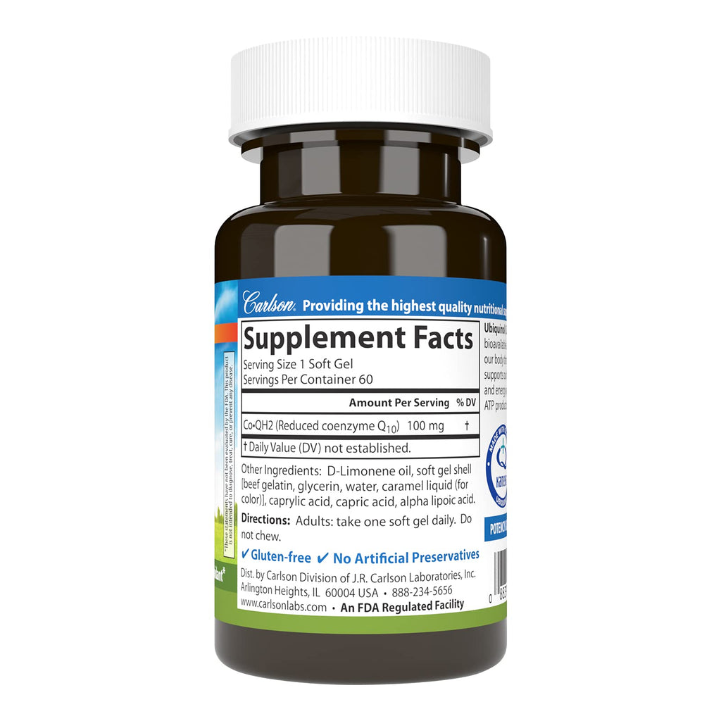 Carlson Co-QH2 Ubiquinol Active CoQ10 100 mg - 60 Softgels - image 2