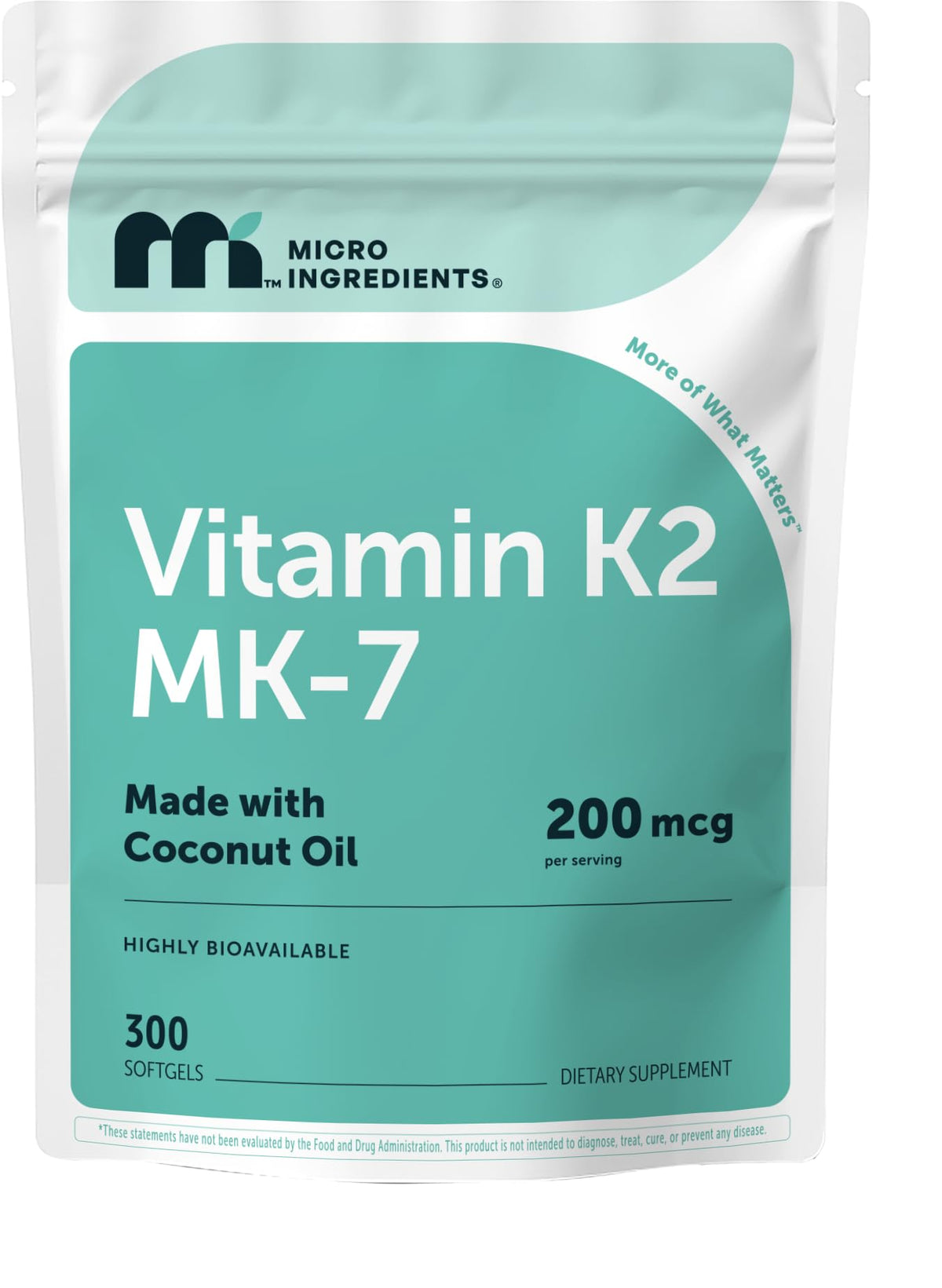 Micro Ingredients Vitamin K2 MK-7 200 mcg - 300 Softgels