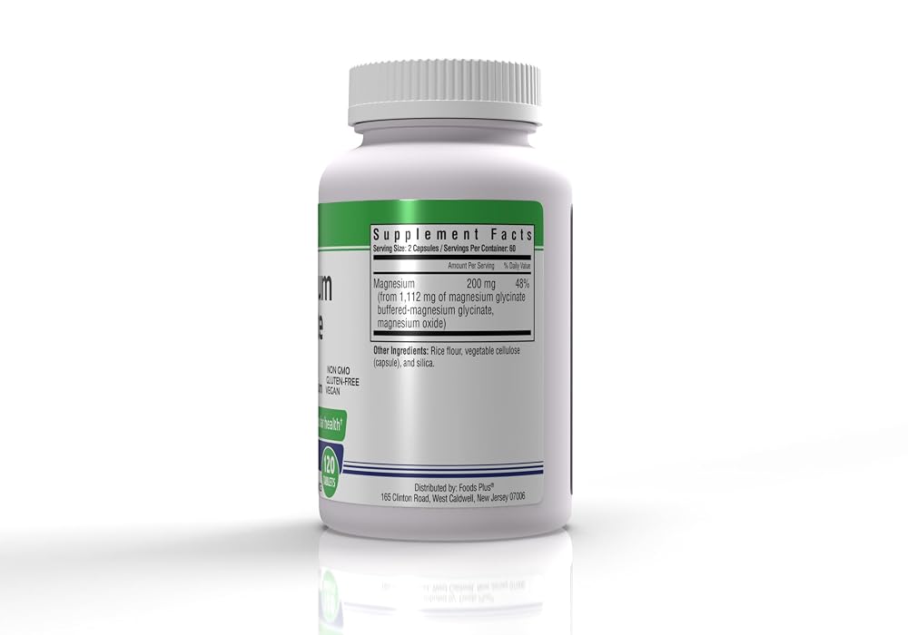 FoodsPlus Magnesium Glycinate 200 mg - 120 Capsules - image 3