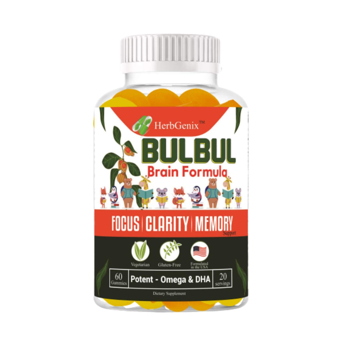 HerbGenix Kids Brain Booster Omega 3 6 9 DHA Gummies - 60 Gummies