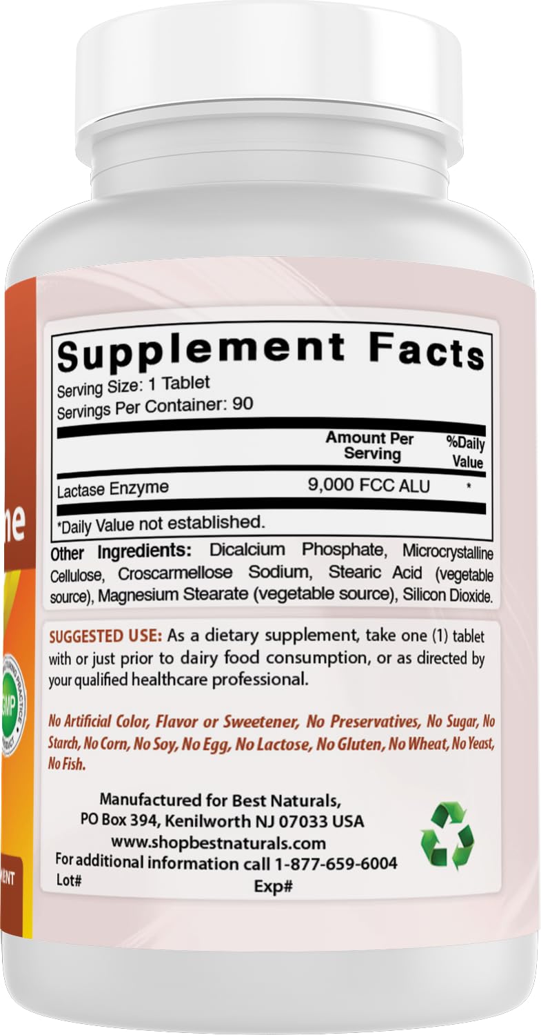 Best Naturals Lactase Enzyme 9000 FCC ALU - 90 Tablets - image 7