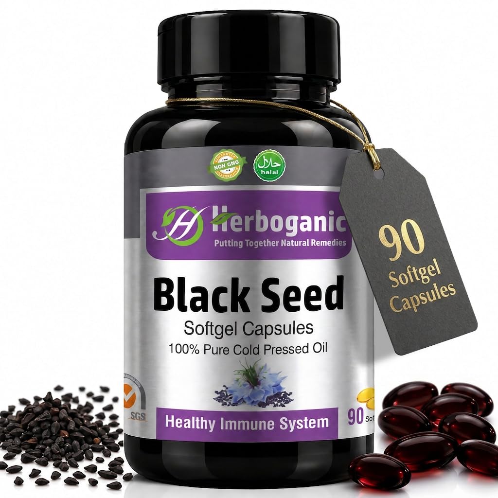 HERBOGANIC Cold Pressed Black Seed Oil Softgels - 90 Softgels