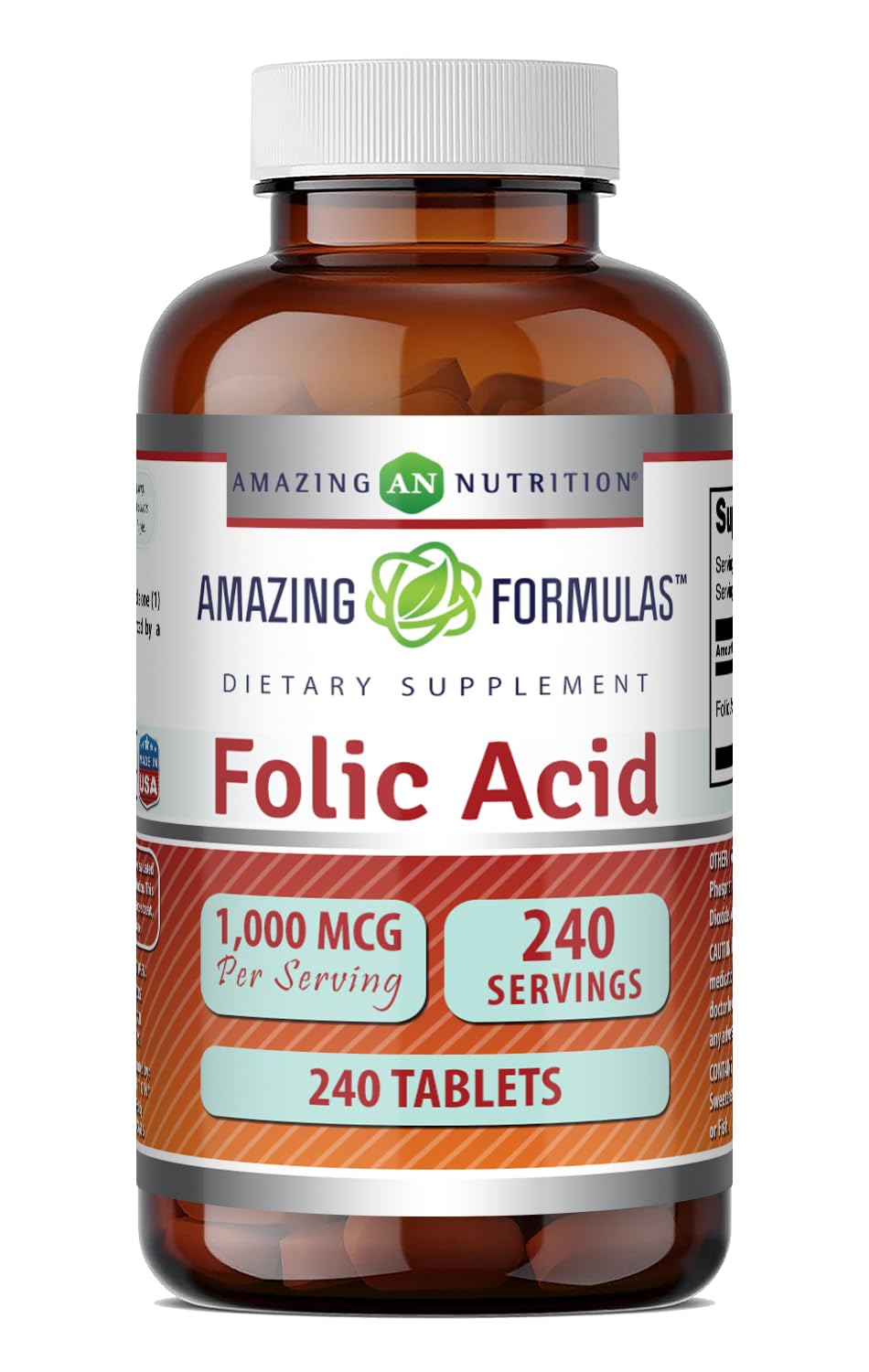 Amazing Formulas Folic Acid 1000 mcg (1 mg) Tablets Supplement