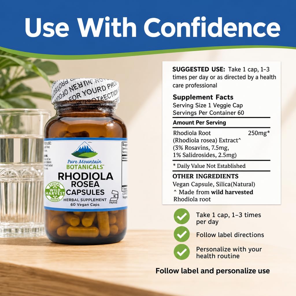 Pure Mountain Botanicals Rhodiola Rosea 250mg - 60 Vegetarian Capsules - image 8