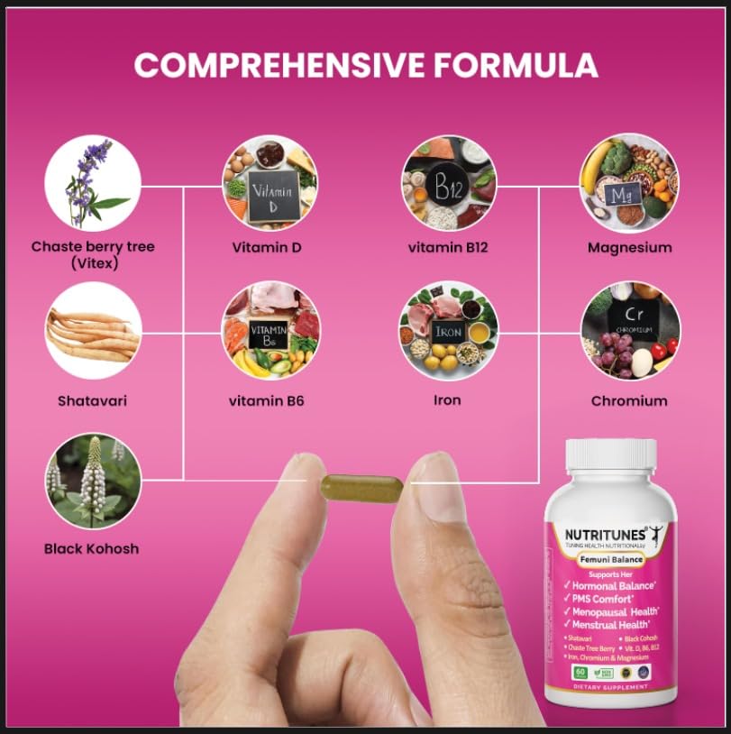 Nutritunes Femuni Balance Women's Hormone & Mood Support - 60 Capsules - image 3