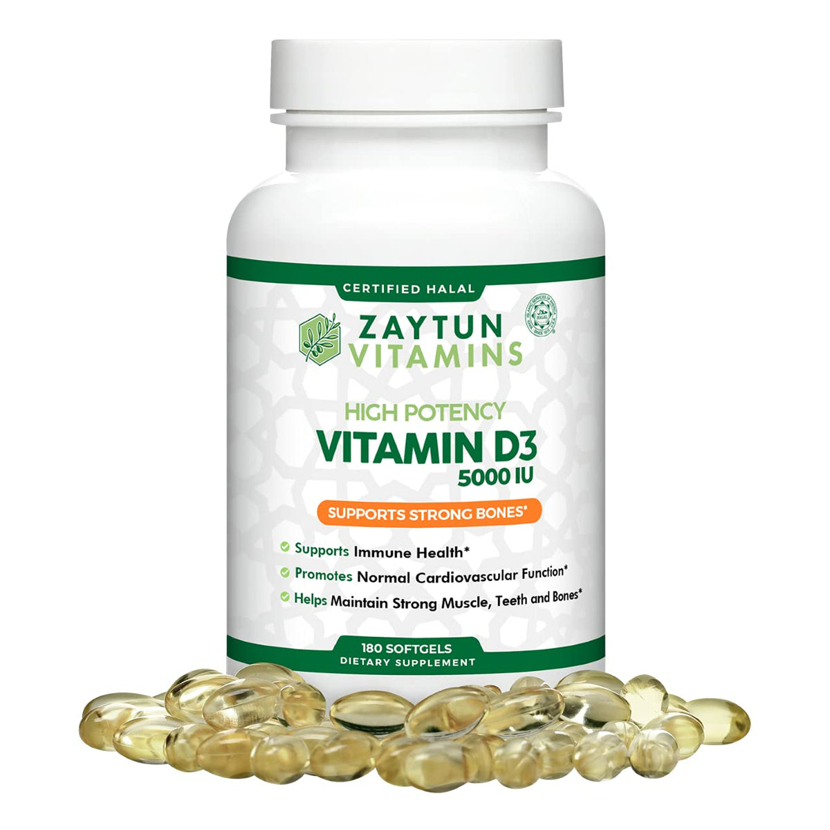 Zaytun Halal Vitamin D3 5000 IU Immune Support - 180 Softgels