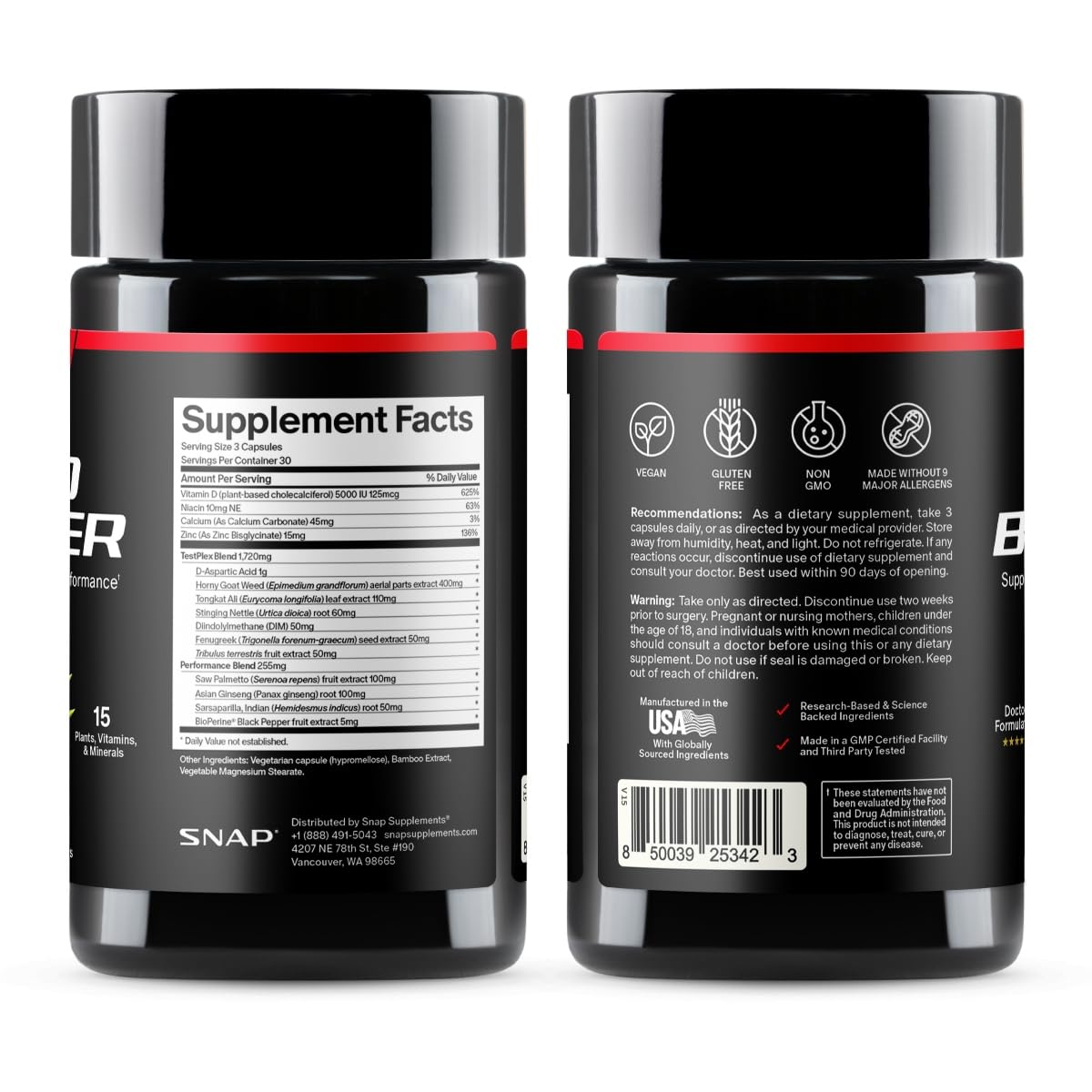 Snap Supplements Testosterone Booster for Men with Tongkat Ali