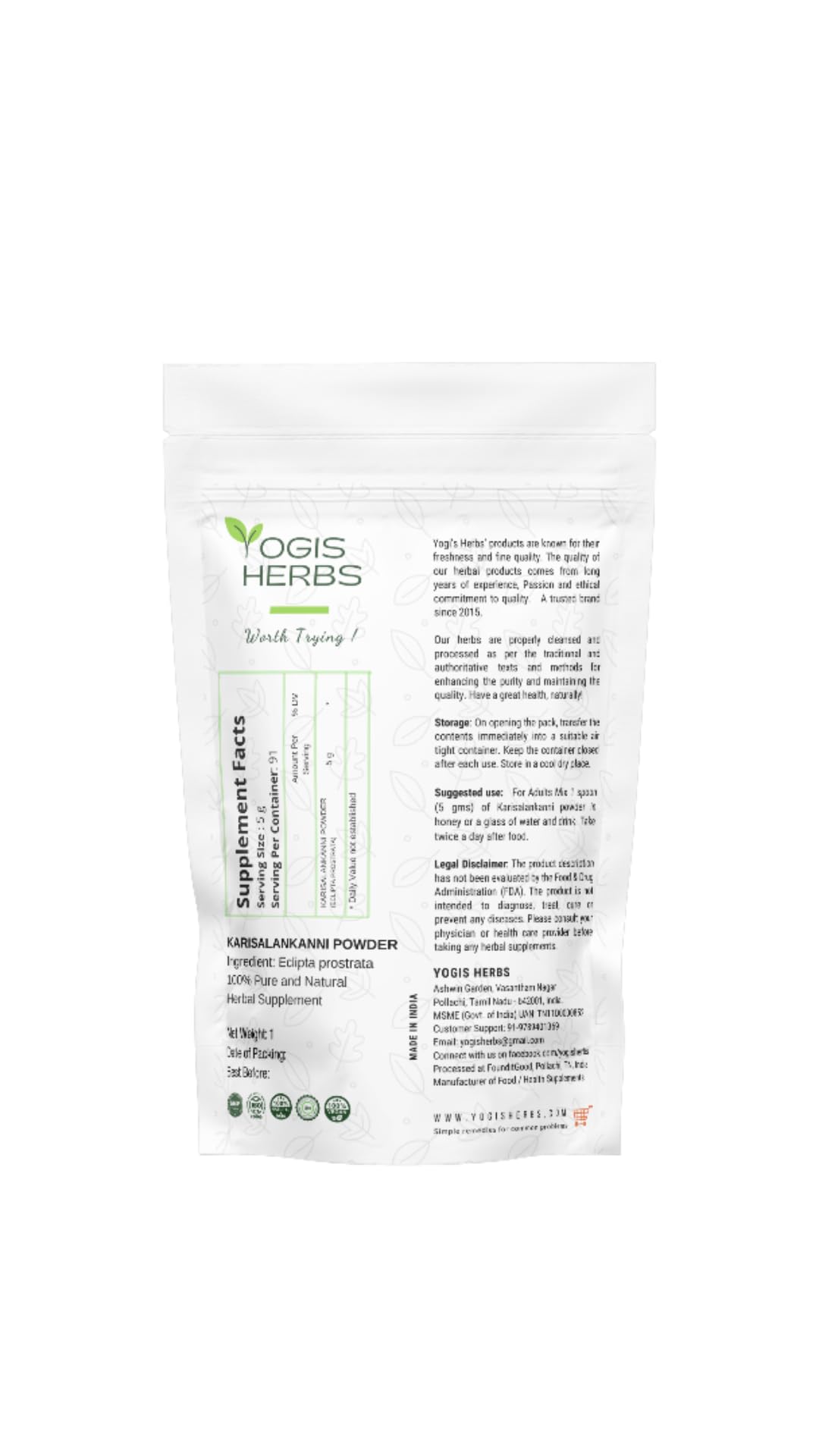 YOGIS HERBS Karisalankanni Powder Bhringraj Hair Care - 16 oz - image 3