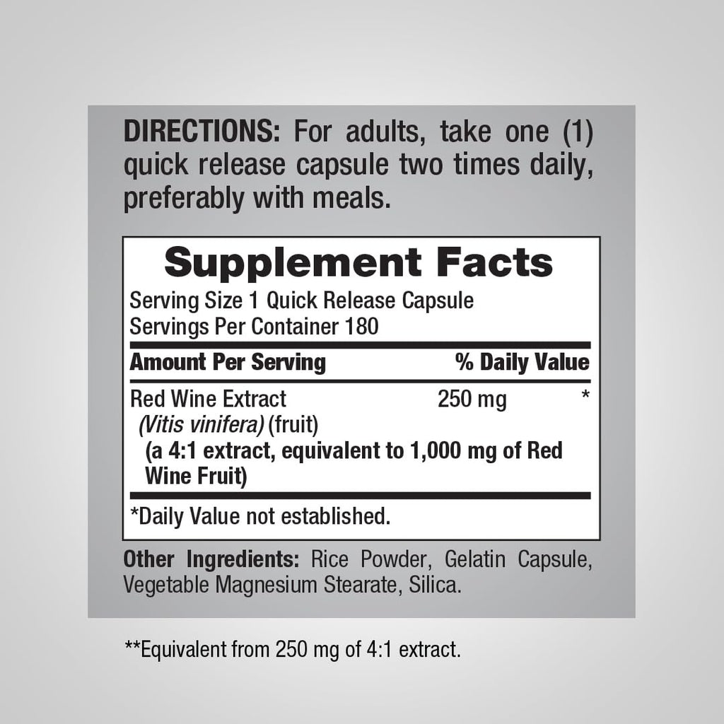 Piping Rock Red Wine Extract Capsules - 180 Count - image 2