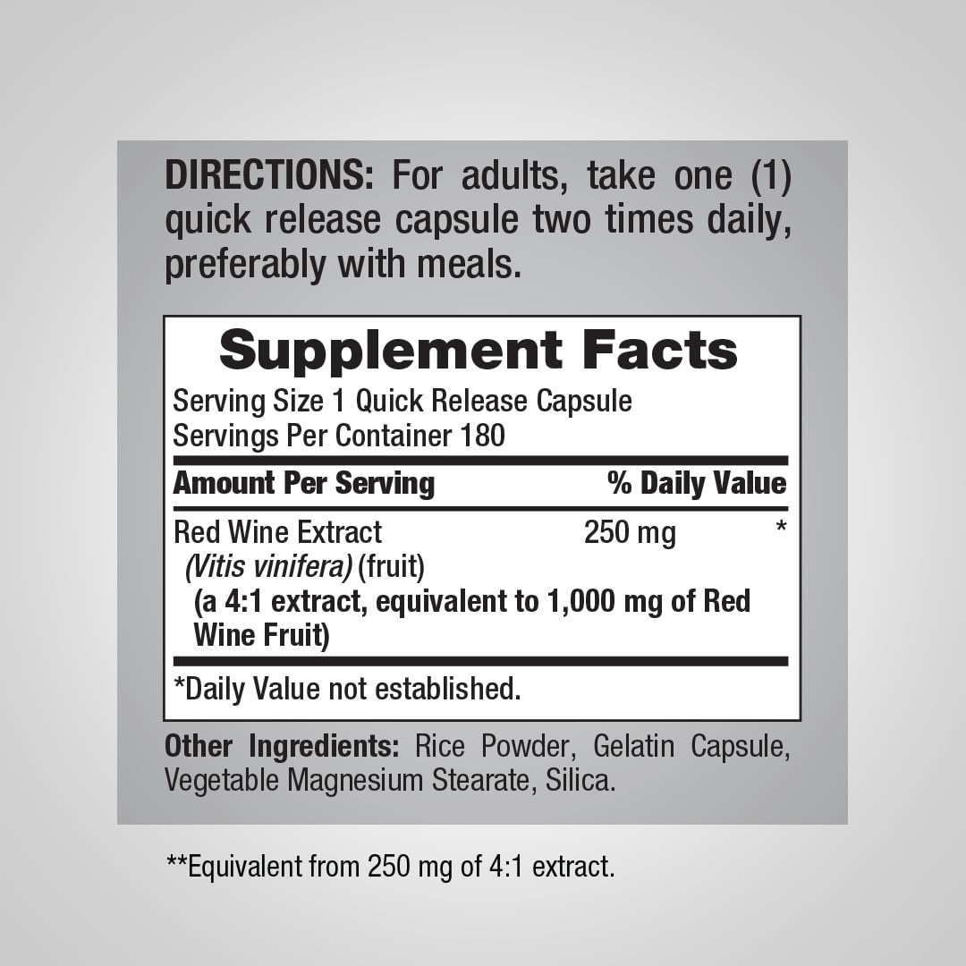 Piping Rock Red Wine Extract Capsules - 180 Count - image 2