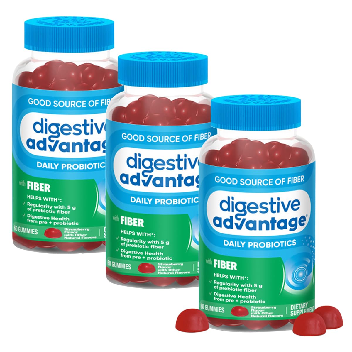 Digestive Advantage Prebiotic Fiber Gummies Strawberry - 60 Count