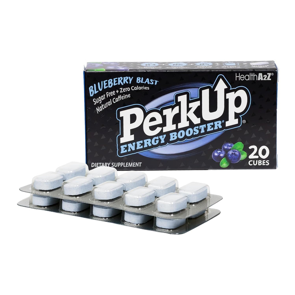 HealthA2Z PerkUp Energy Booster Blueberry Cubes 50mg Caffeine - 20 Count