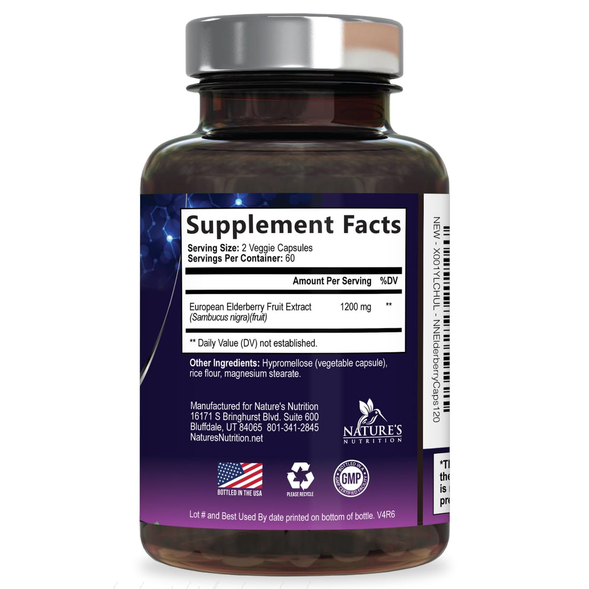 Nature's Nutrition Elderberry Capsules 1200mg Per Serving - Sambucus